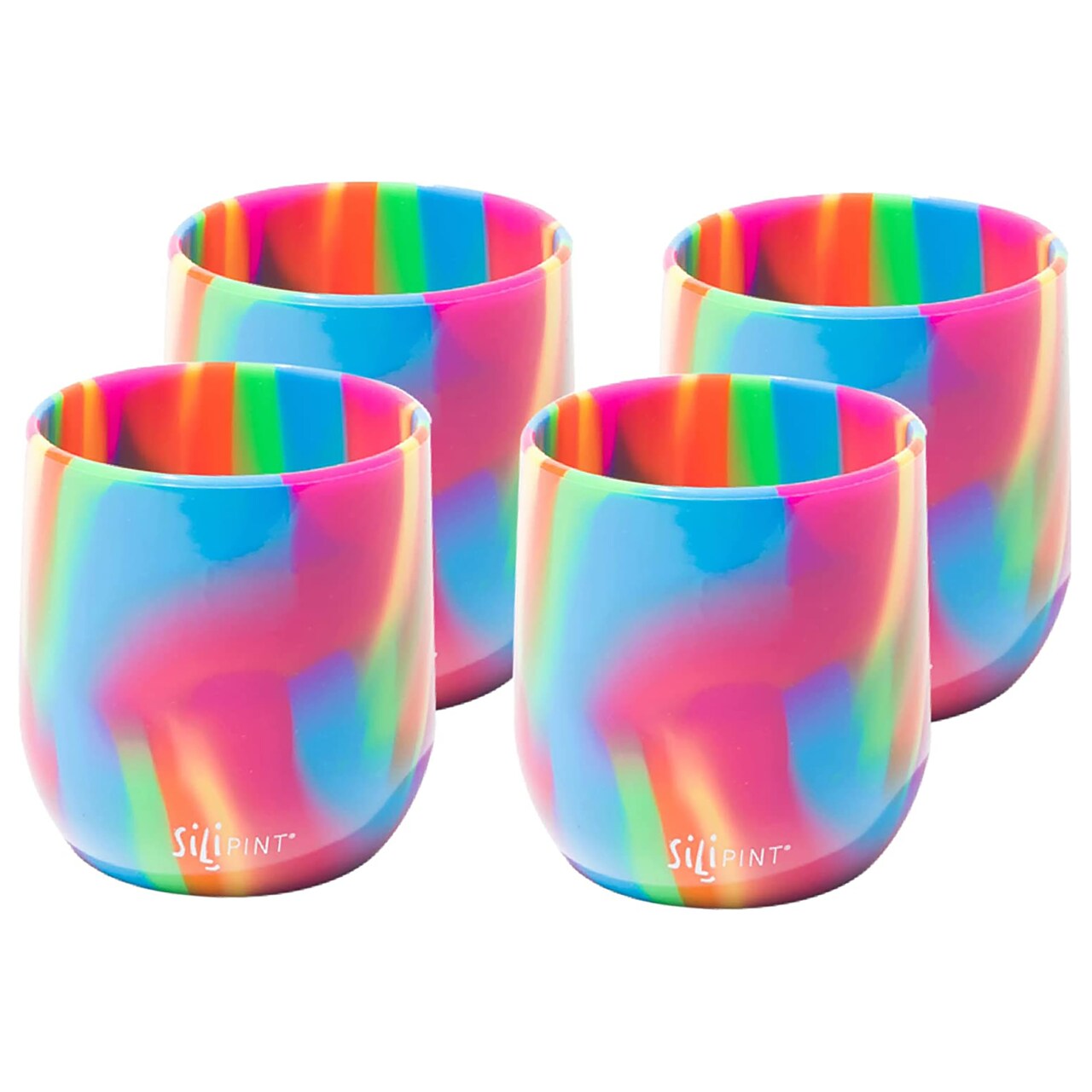 Silipint: Silicone 12oz Stemless Wine Glasses: 4 Pack Hippie Hops - Reusable Flexible & Unbreakable Cups, Hot/Cold